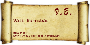 Váli Barnabás névjegykártya